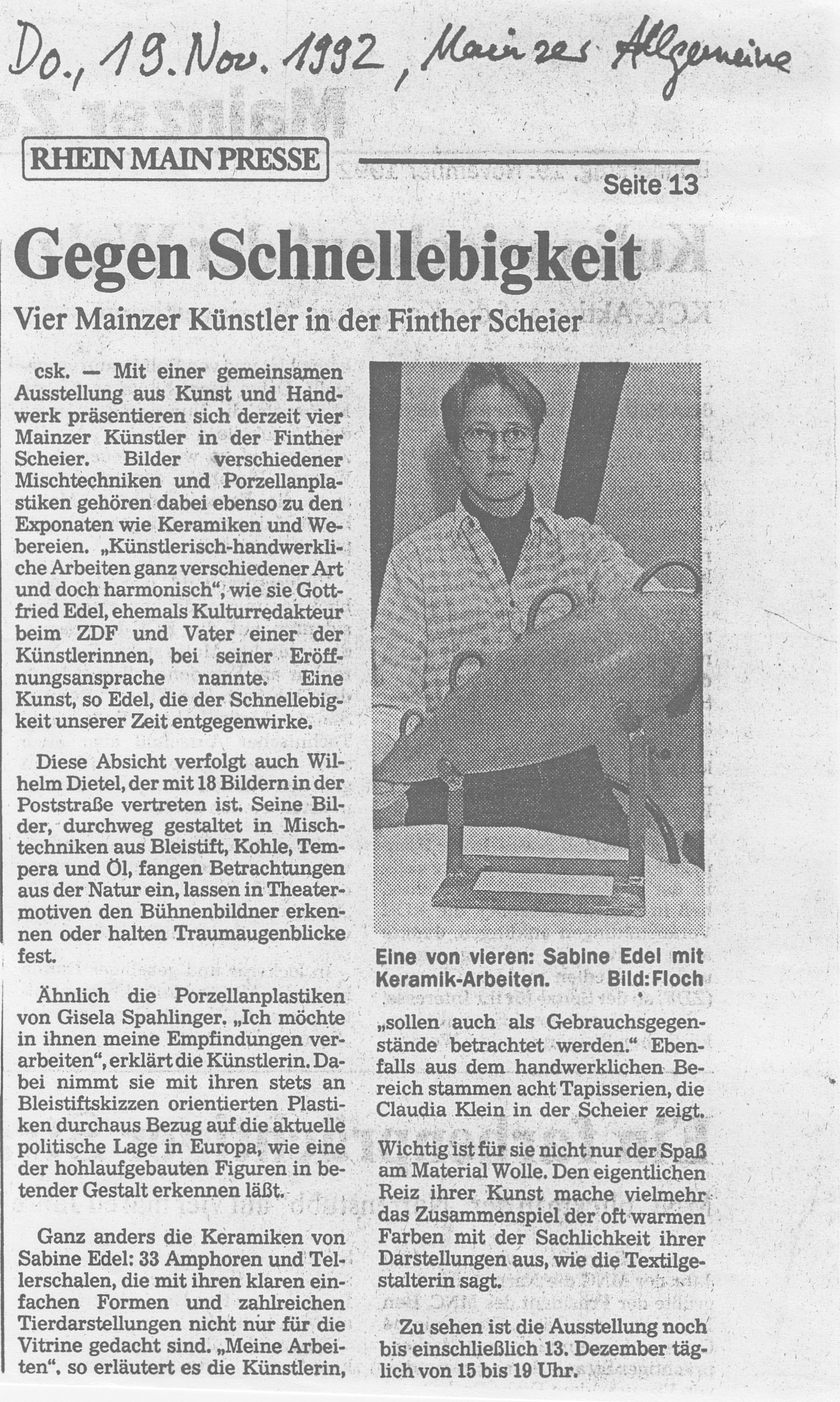 Artikel Gegen Schnellebigkeit 1992