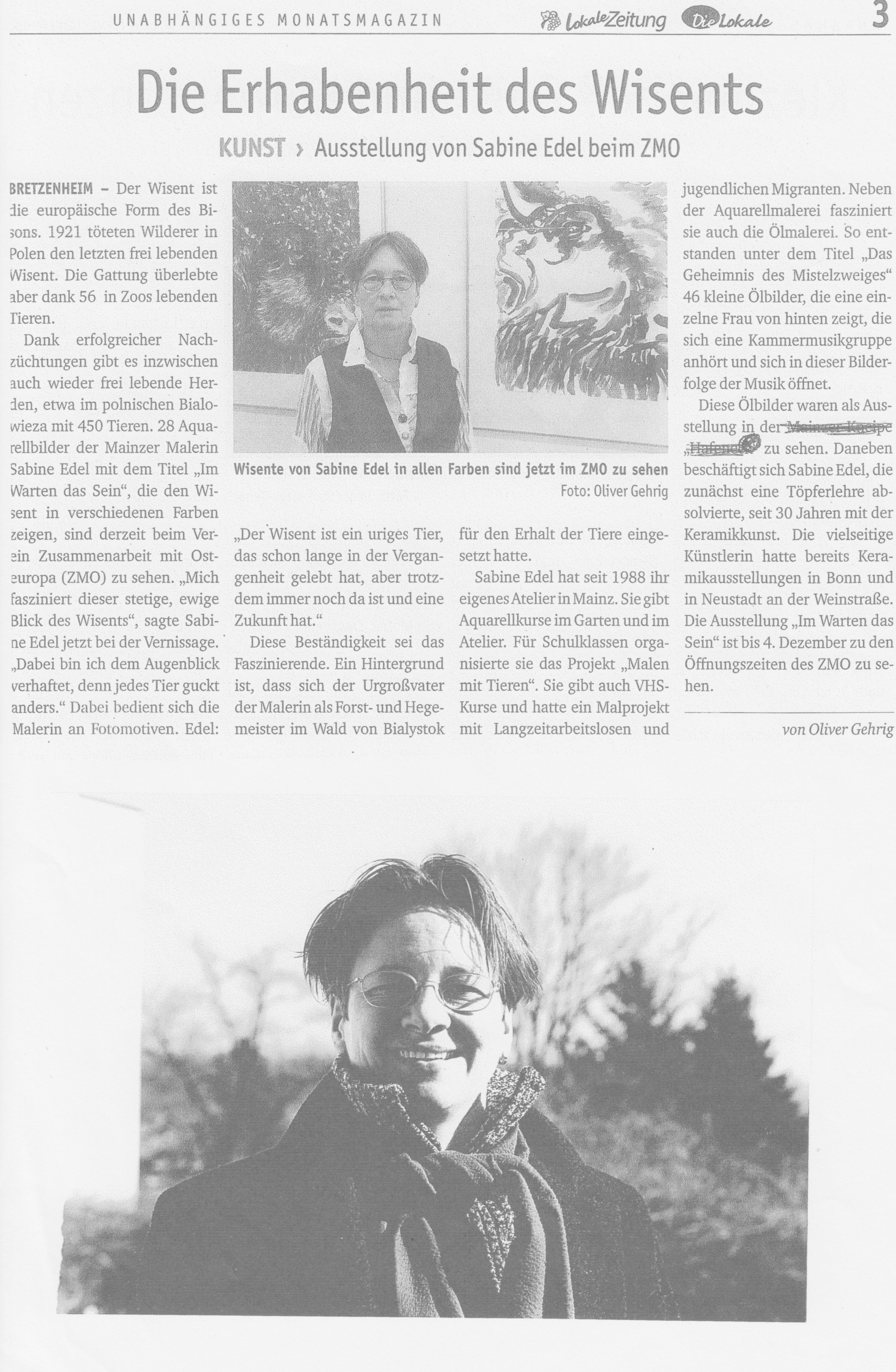 Artikel Wisent, Art'n Act Mainz, in Lokale Zeitung